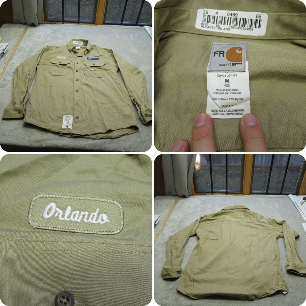 Carhartt FR Work Shirt Mens Medium Brown Long Sleeve Flame Resistant Orlando‎